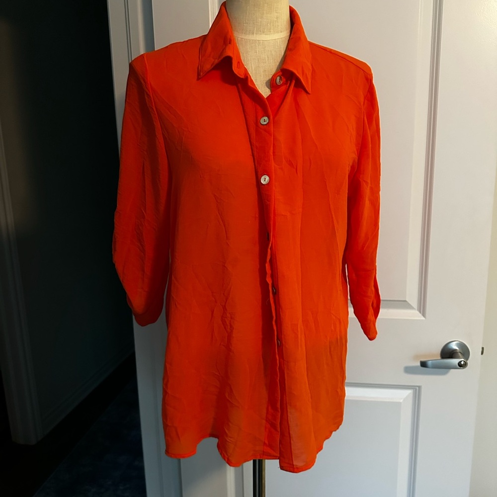 Vibrant Orange Button-Up Blouse